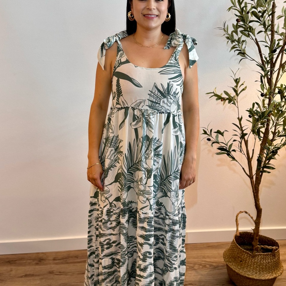 Tropical Green and White Maxi Dress